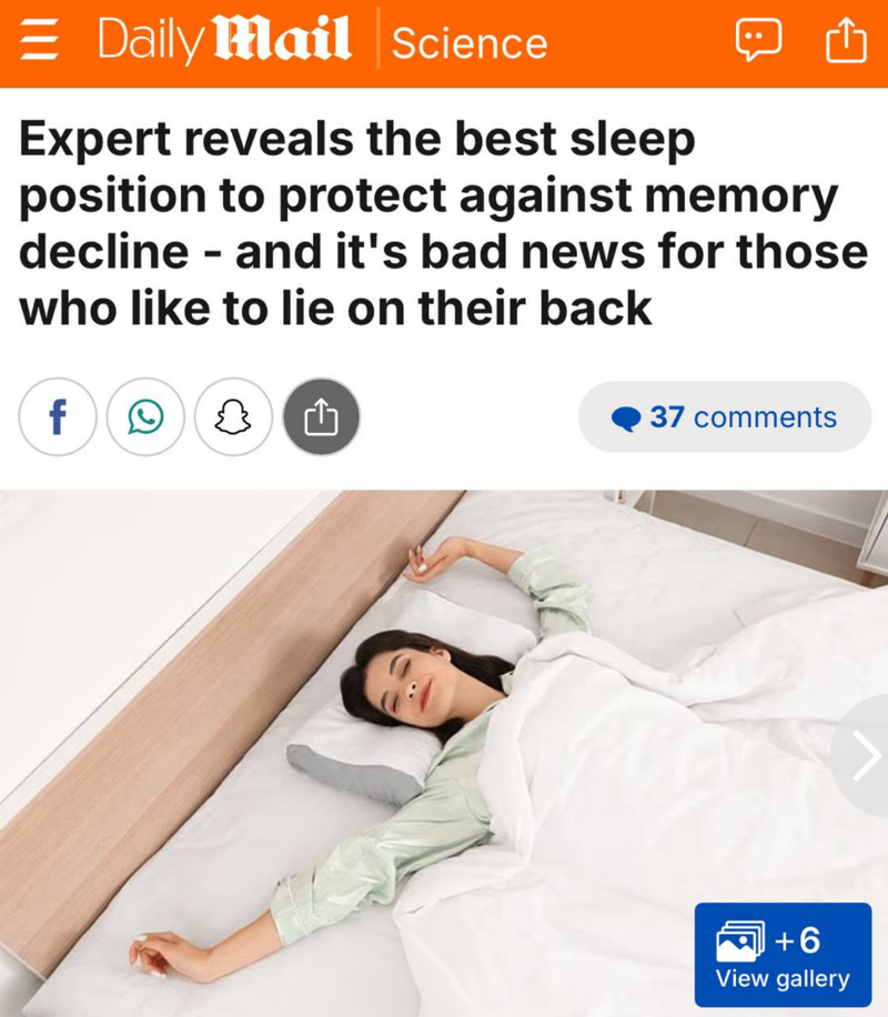 Сон на боку спасает от потери памяти, а на спине — старит мозг: новое исследование